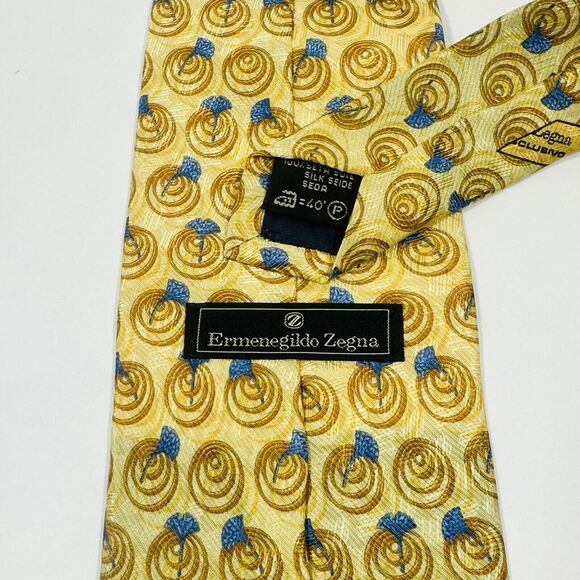 Ermenegildo zegna Silk Tie Necktie Gold With Blue Dandelion Italy - Picture 5 of 7